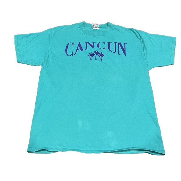 Vintage Single Stitch Made In US Cancun Mexico Teal Shirt Distressed Size XL - Picture 1 of 16